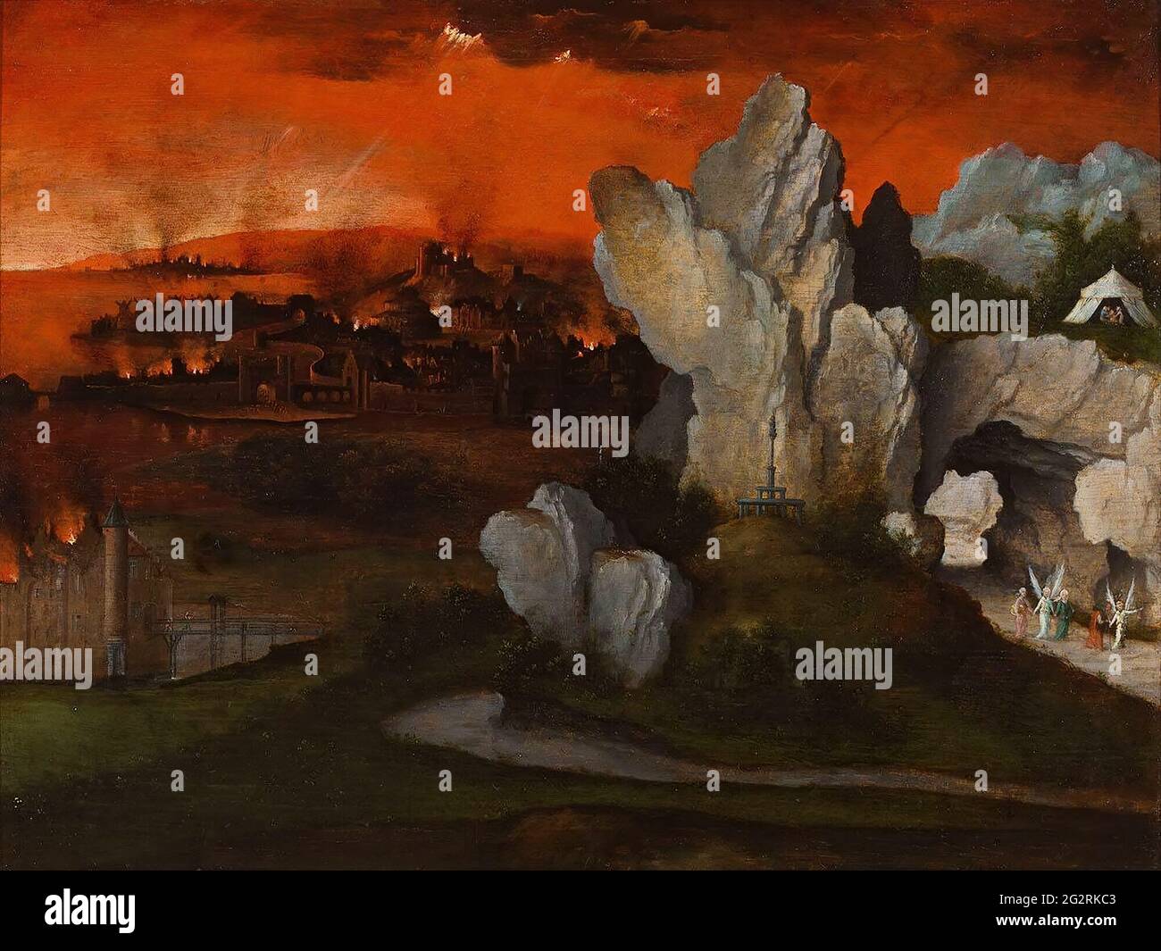 Joachim Patinir -  Landscape with the Destruction of Sodom and Gomorrah Stock Photo