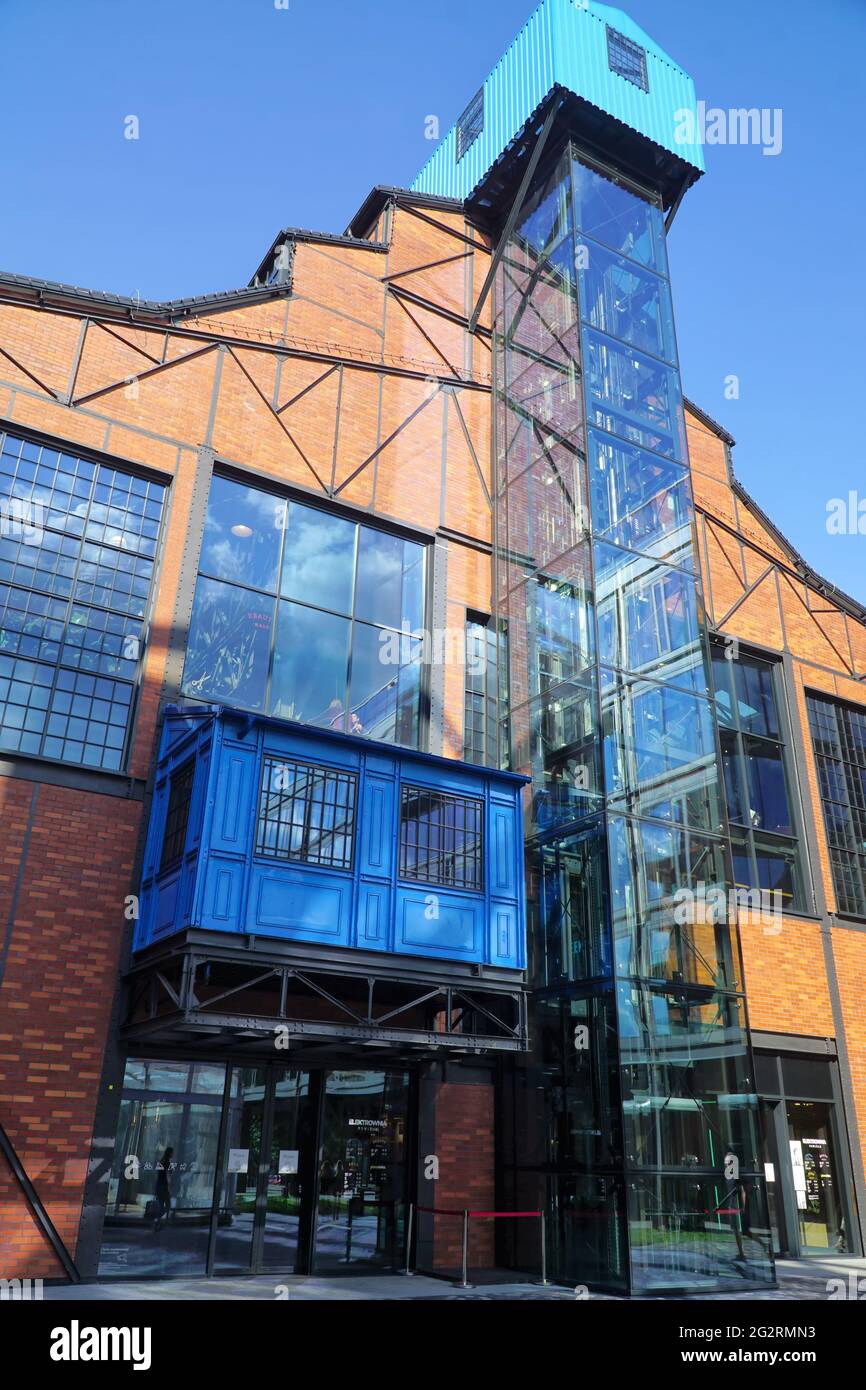 Warsaw, Poland - June 11, 2021: View of shopping mall Powisle Power Plant (polish: Elektrownia Powisle). Powisle Power Plant is over 100 years old. La Stock Photo
