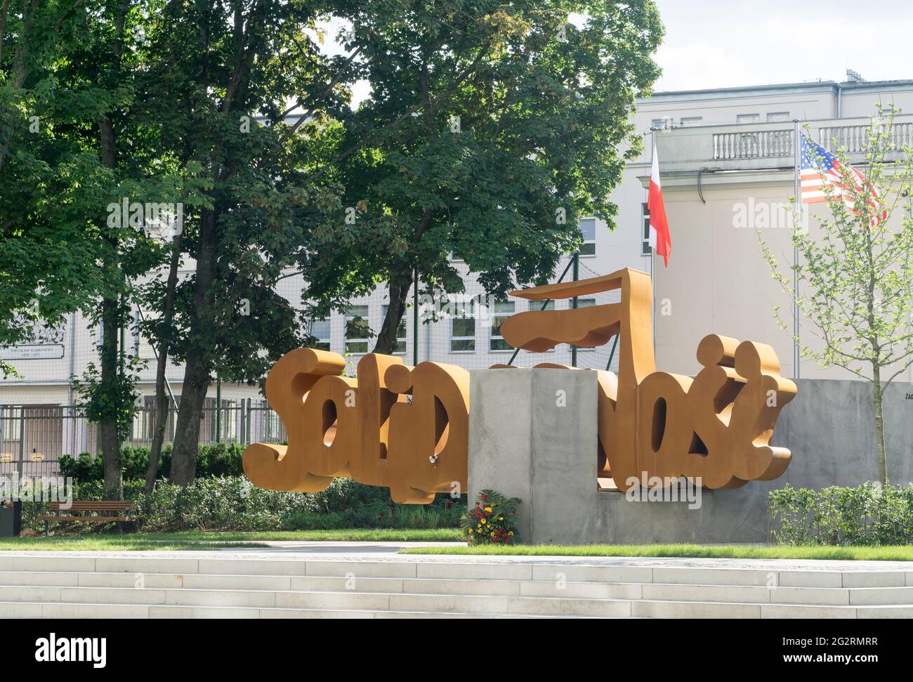 WARSAW, POLAND, jUNE 11,2021: The Solidarity 'Solidarność' Monument in Warsaw unveiled on June 04, 2021 on the occasion of the 32nd anniversary of the Stock Photo