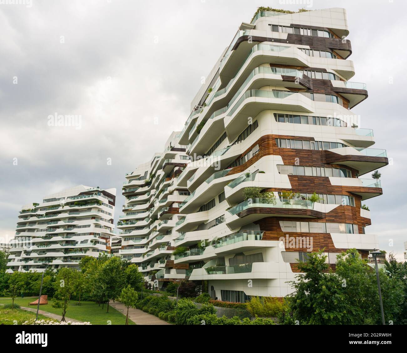 Milano, Italy (5th June 2021) - Some of the new and luxurious apartment buildings of the new discrict of Milan called City-Life Stock Photo