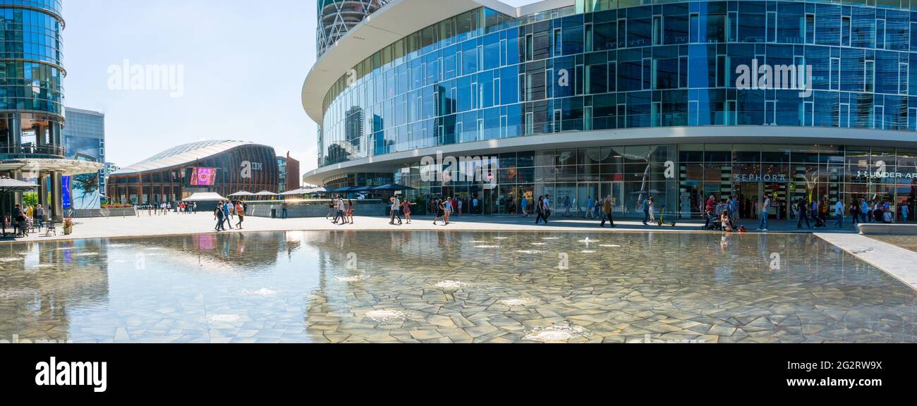 Milan, Italy (6th June 2021) - View of Gae Aulenti's Square, a modern business center in the heart of Milan Stock Photo