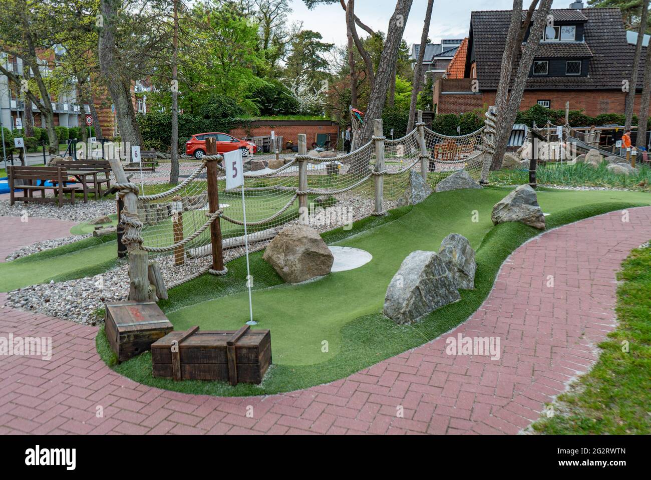 Miniature golf course at the beach - CITY OF LUBECK, GERMANY - MAY 10, 2021 Stock Photo