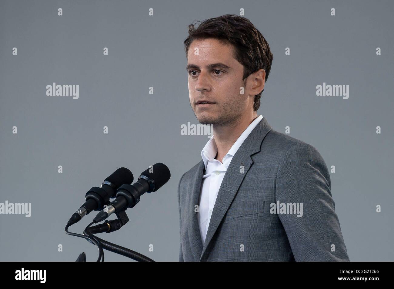 Gabriel Attal During The Regional Meeting Of The List Envie D Ile De France At Parc