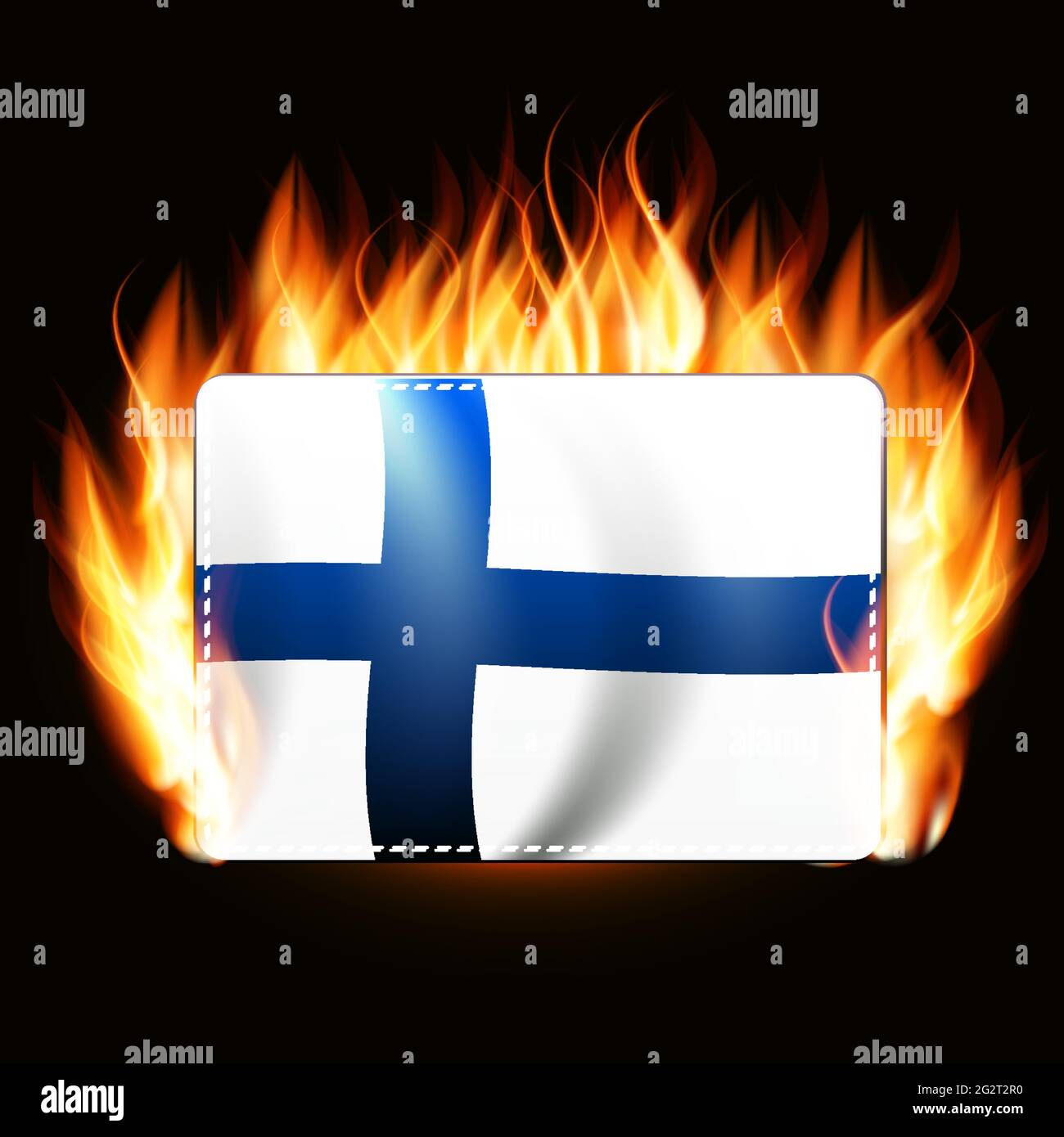 Finland flag on fire background. Country emblem. Vector Illustration. EPS10 Stock Vector