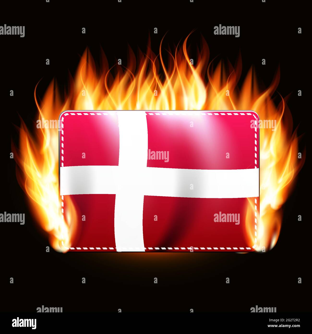 Denmark flag on fire background. Country emblem. Vector Illustration. EPS10 Stock Vector