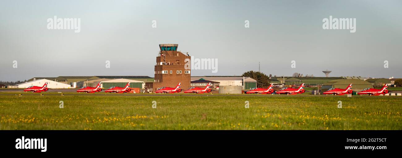 RNAS Culdrose, Helston, Cornwall, UK. 12th June, 2021. The RAF Red Arrows Display team at RNAS Culdrose for the G7 Summit Display Credit: Bob Sharples/Alamy Live News Stock Photo