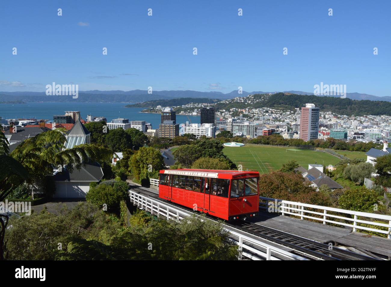 Cable Car and City View, Wellington, New Zealand Stock Photo