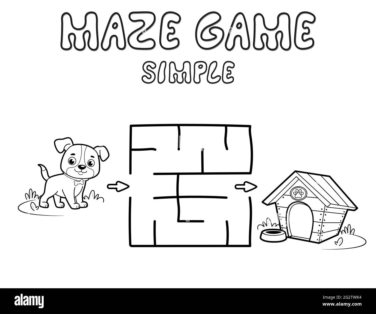 https://c8.alamy.com/comp/2G2TWK4/simple-maze-puzzle-game-for-children-outline-simple-maze-or-labyrinth-game-with-dog-vector-illustrations-2G2TWK4.jpg