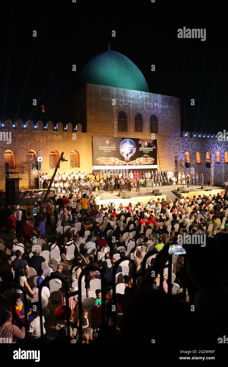 Cairo Egypt 12th June 21 The Audience Watch Performances At The Opening Of The 8th International Festival For Drums And Traditional Arts At Saladin Citadel In Cairo Egypt June 12 21 The