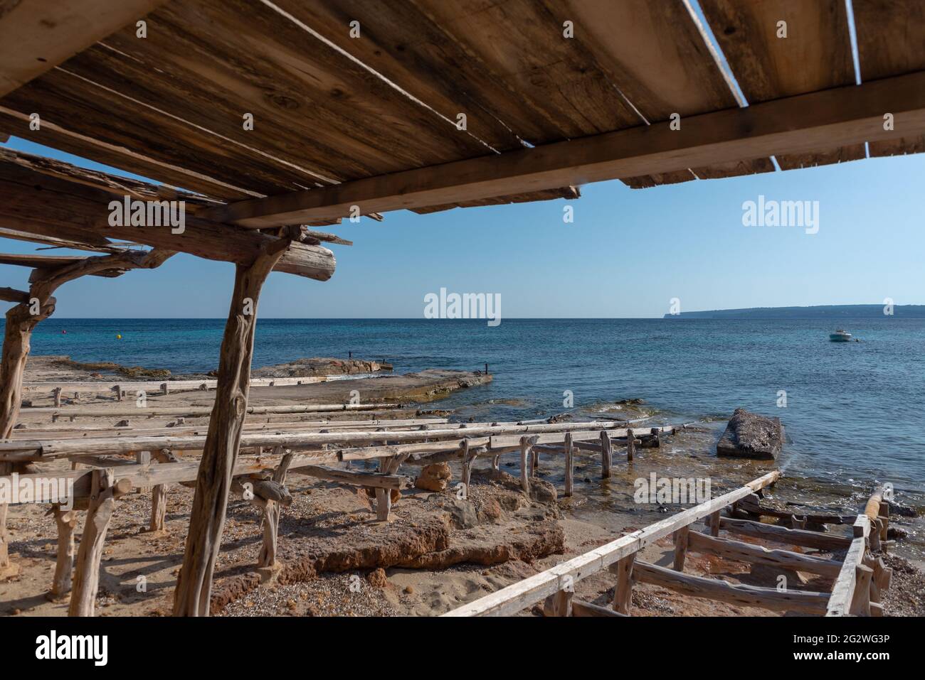 Fisherman's docks Migjorn beach in Formentera in Spain Stock Photo Alamy