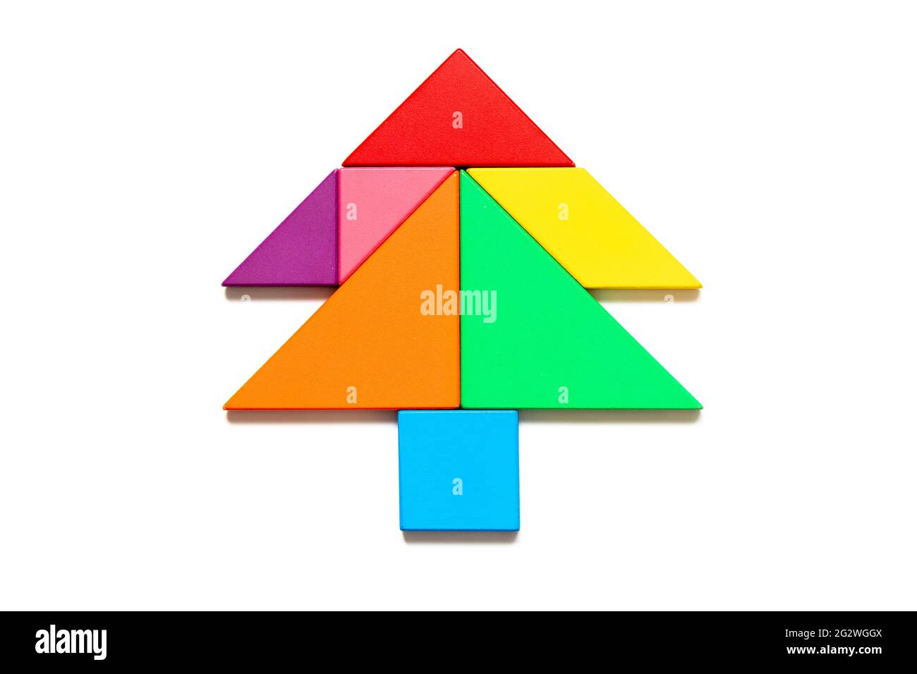 Color tangram puzzle in Pine or christmas tree shape on white