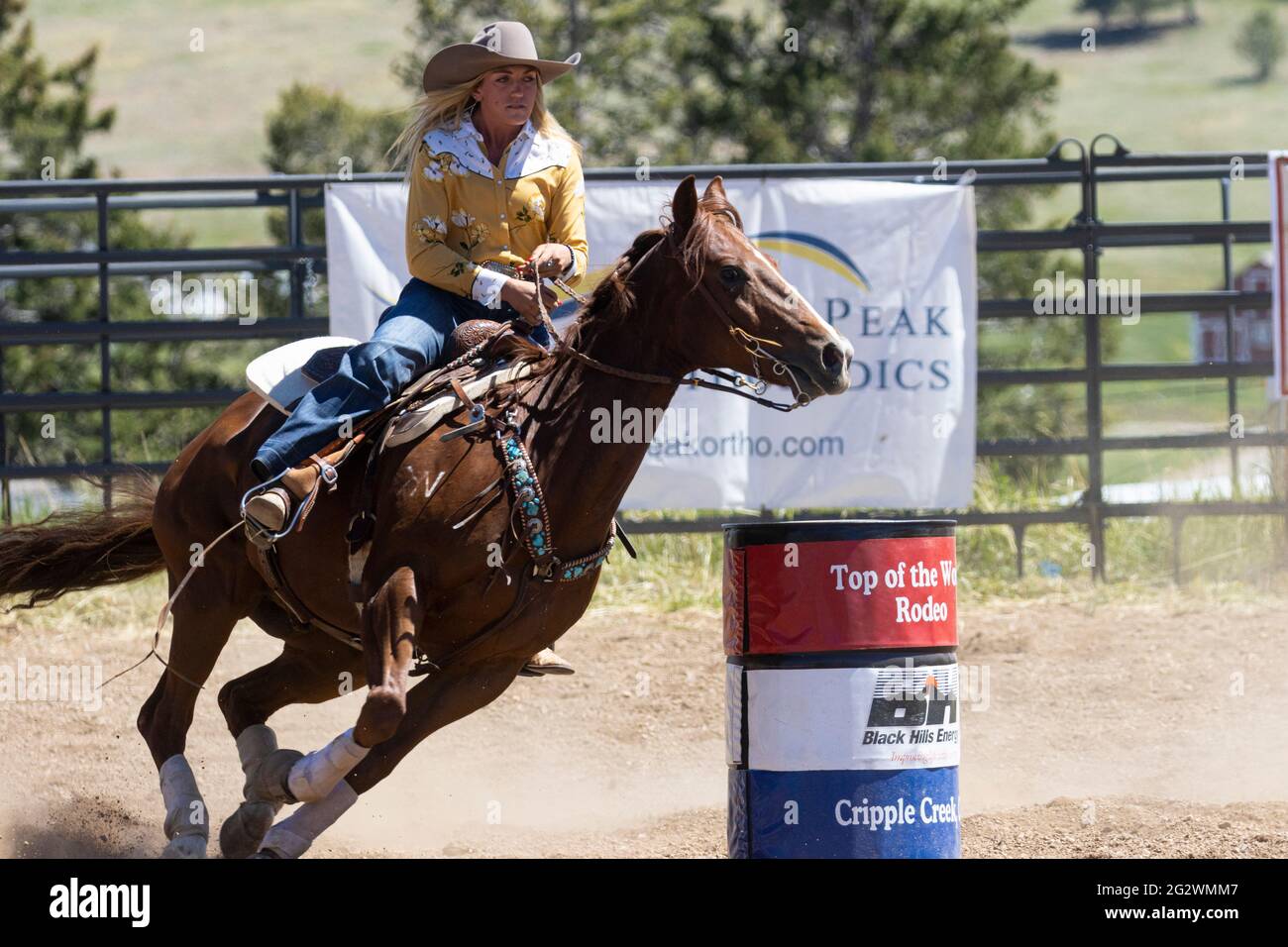 Rodeo events from the 2021 Top of the World Rodeo, elevation 9600 feet, Cripple Creek Colorado Stock Photo