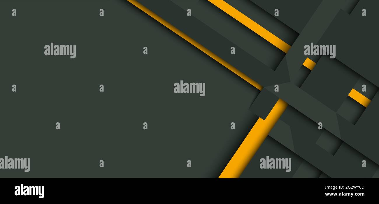 Banner web design template yellow and green geometric stripes overlapping with shadow on dark background. Vector illustration Stock Vector