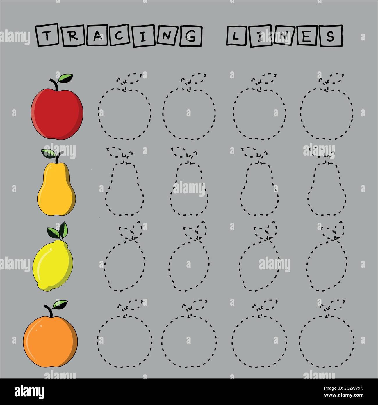 Developing an activity for children, the tracing the lines of fruits