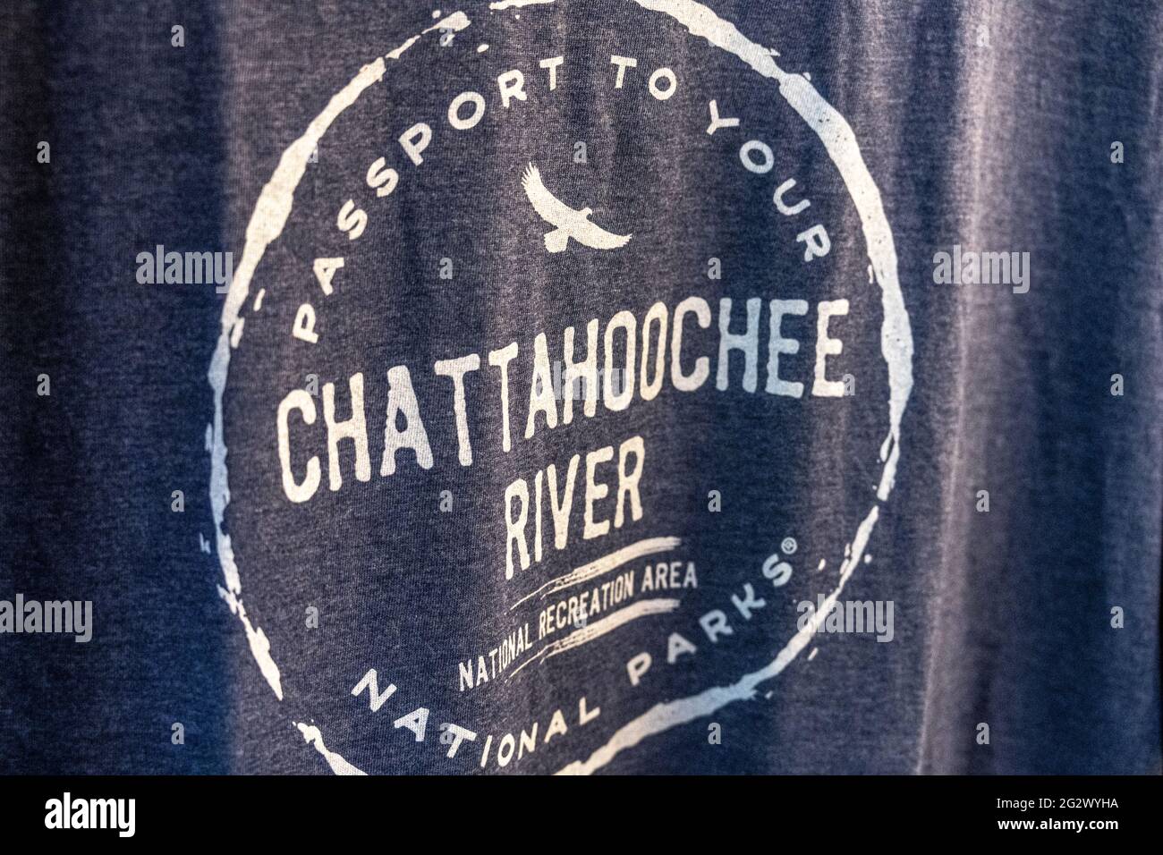 Souvenir t-shirt at the Island Ford Visitor Center of the Chattahoochee River National Recreation Area in Sandy Springs, Georgia. (USA) Stock Photo