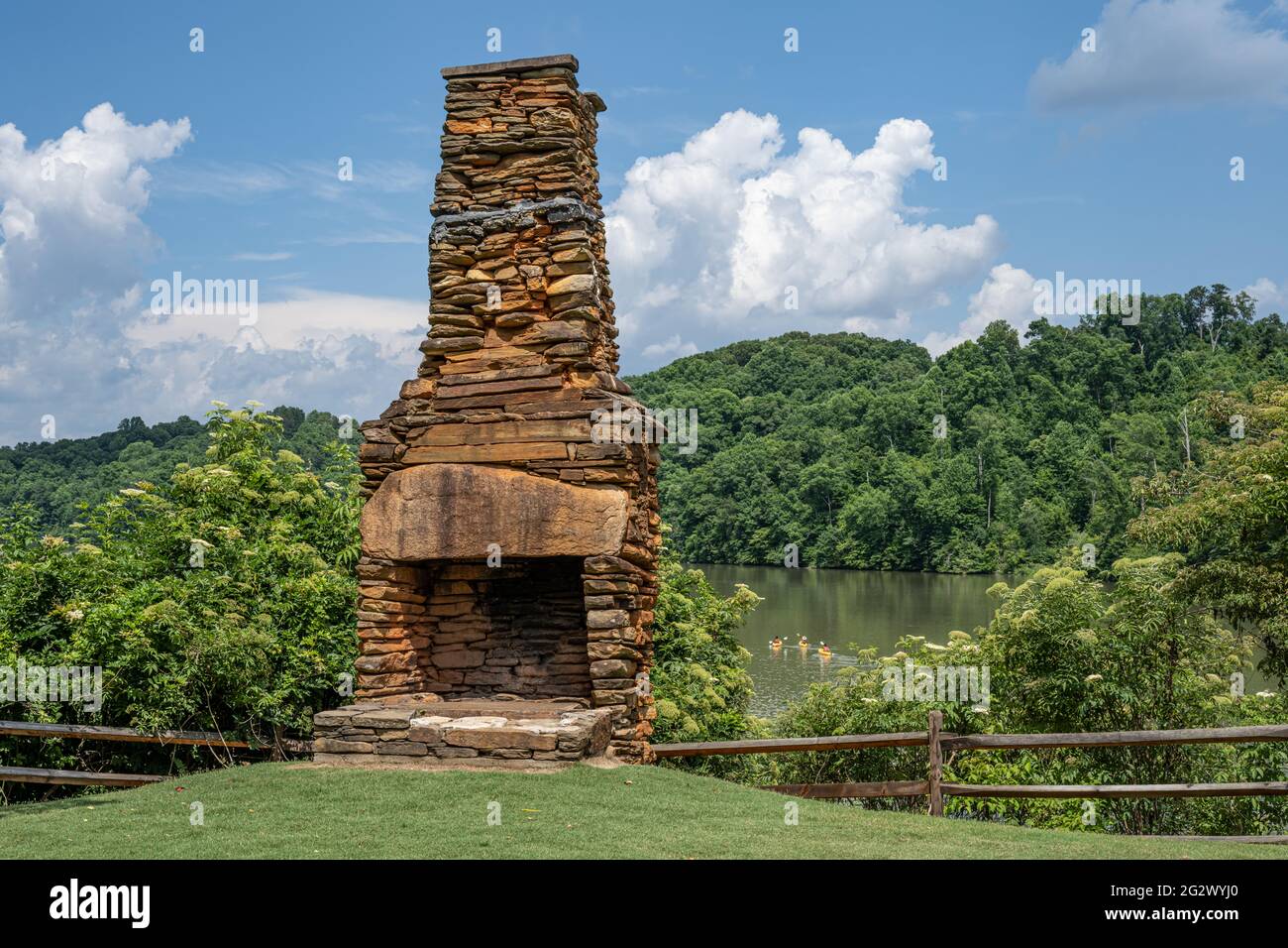 Historic Standing Chimney at Morgan Falls Overlook Park on the Chattahoochee River in Sandy Springs, Georgia. (USA) Stock Photo