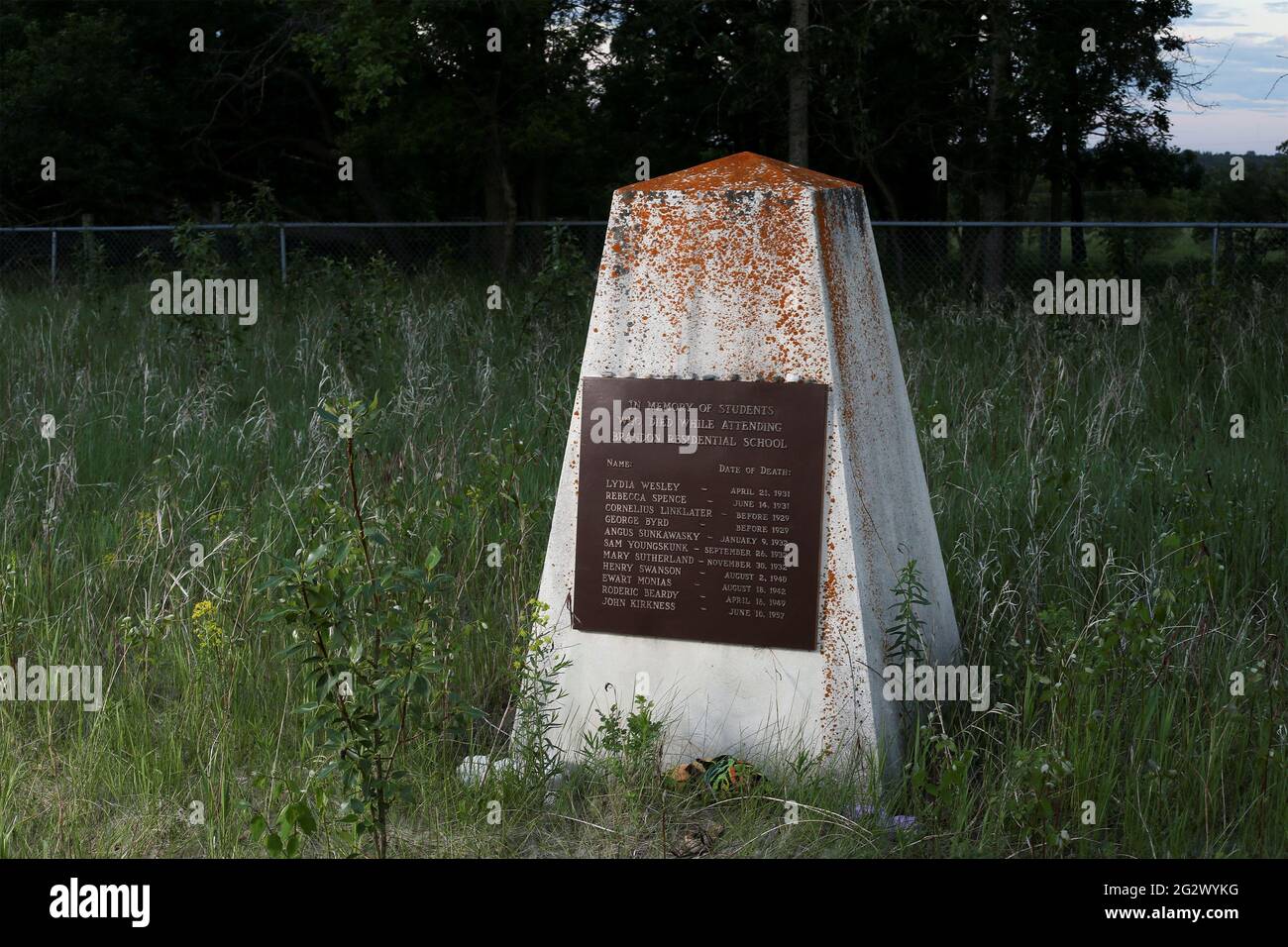 a monument marked with the names of 11 children who died while attending the brandon indian residential school is seen at one of three sites where researchers partnered with the sioux valley