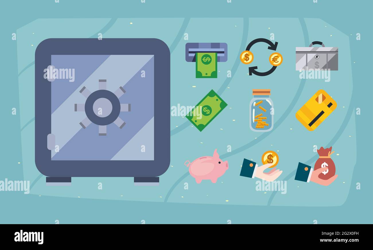 set of strongbox and money icons Stock Vector Image & Art - Alamy