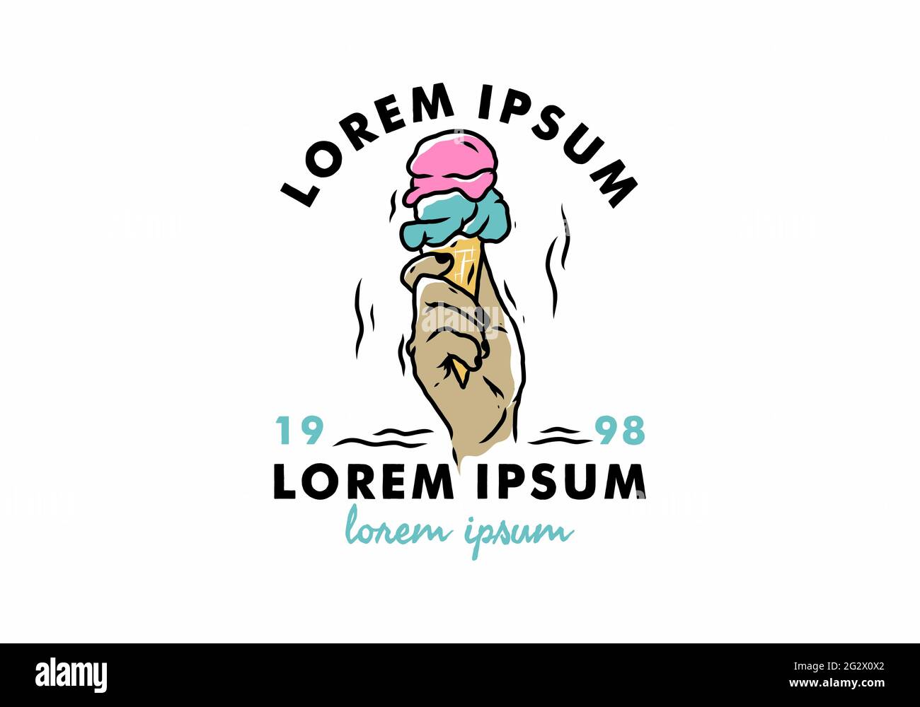 Illustration drawing of hand holding ice cream design Stock Vector