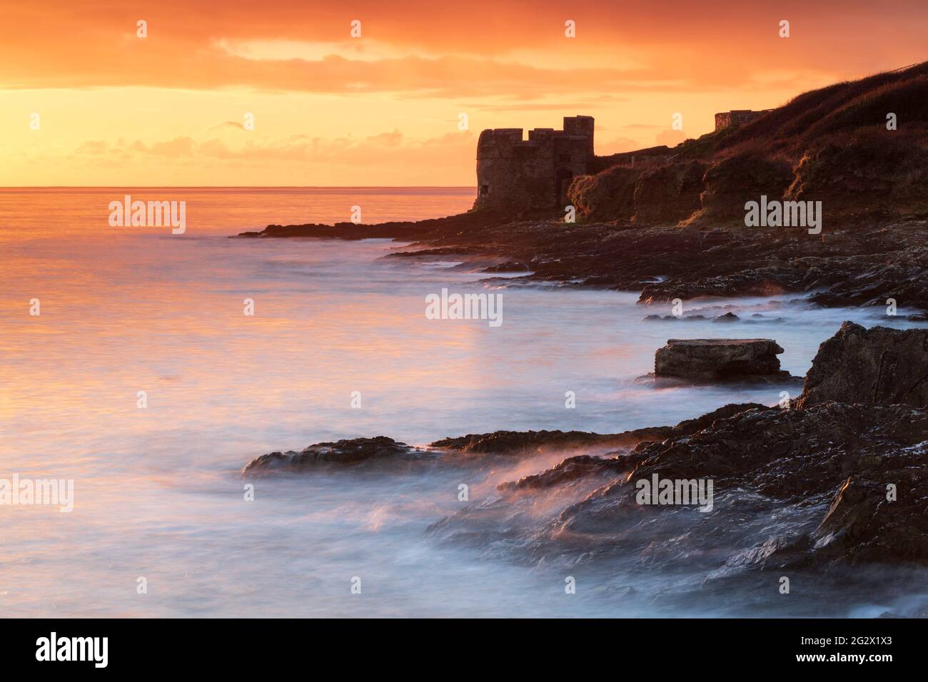 Pendennis Point at Falmouth in Cornwall captured at sunrise. Stock Photo