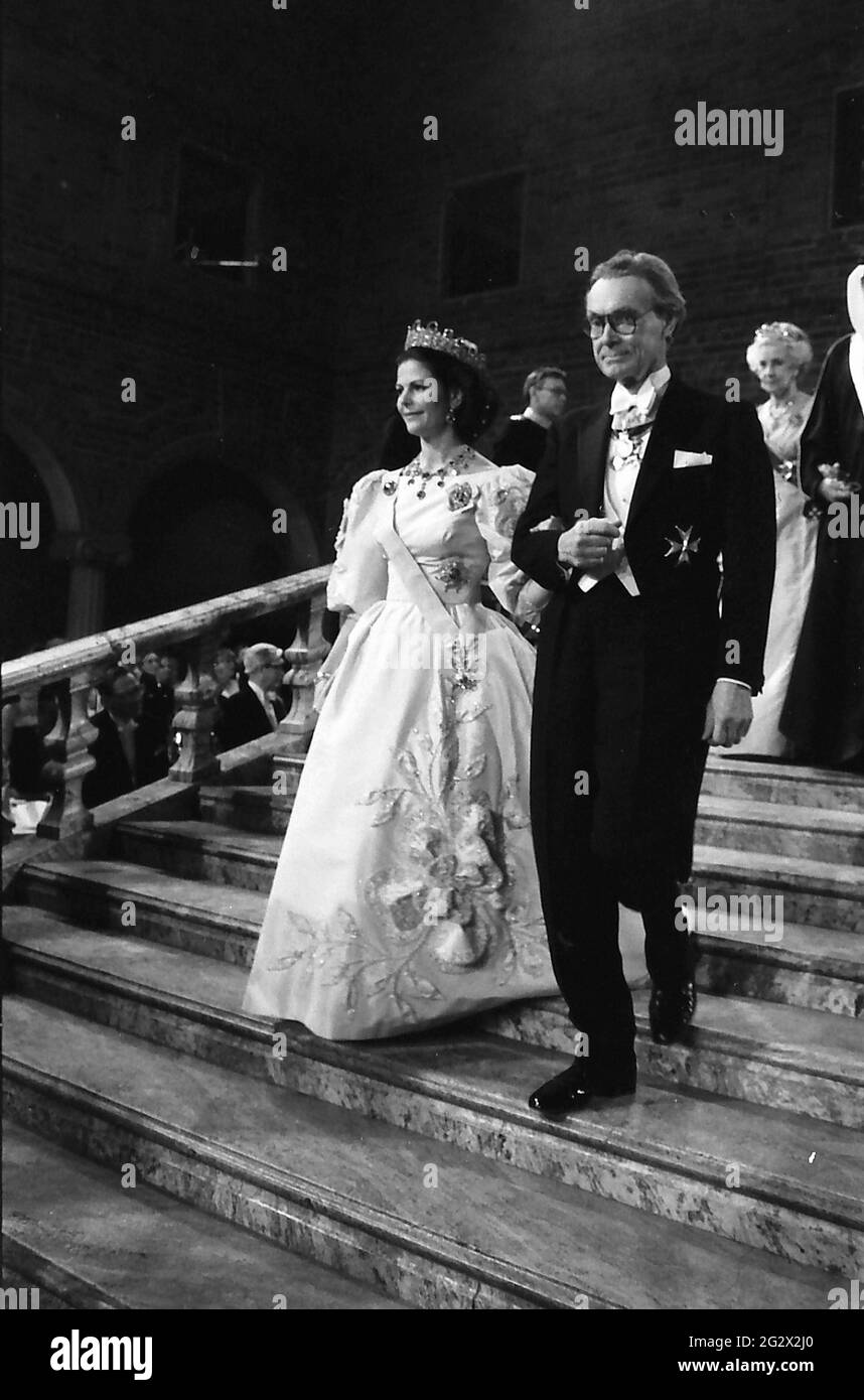 STOCKHOM  SWEDEN   10 December 1985  H.M.the king Carl Gustaf and Queem Sylvia of Sweden and prince Bertil and  princess lilian of Halland  and all de Stock Photo