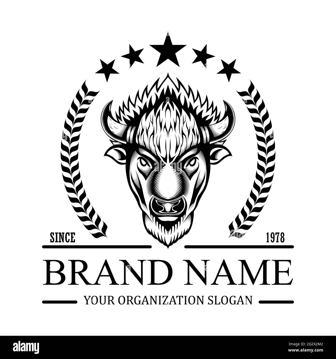 American bison buffalo logo in classic elegance engraving style. Vector emblem for your corporate identity, vintage illustration, sport poster, logo, Stock Vector