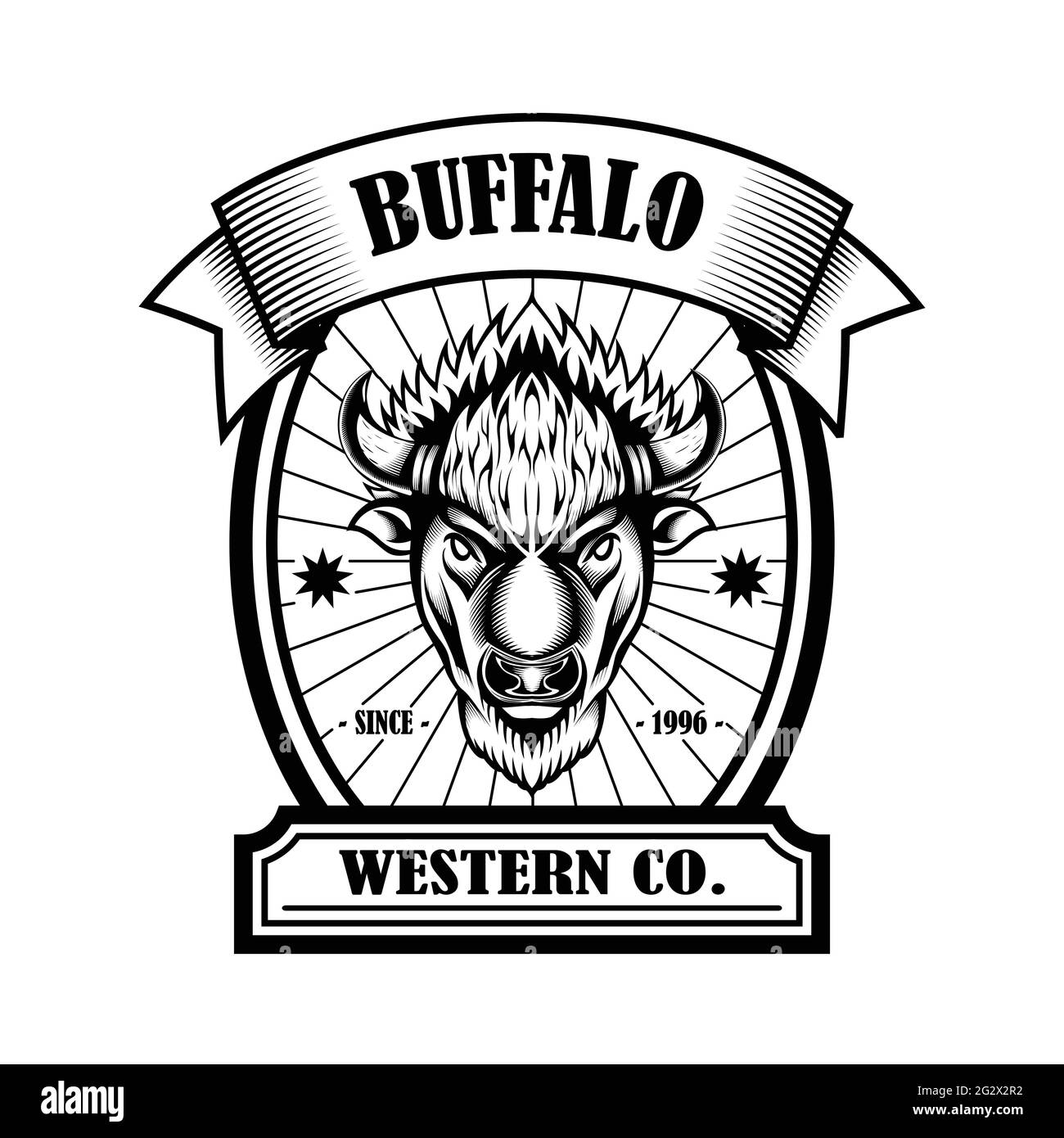 American bison buffalo logo in classic elegance engraving style Vector emblem for your corporate identity vintage illustration sport poster logo brand Stock Vector