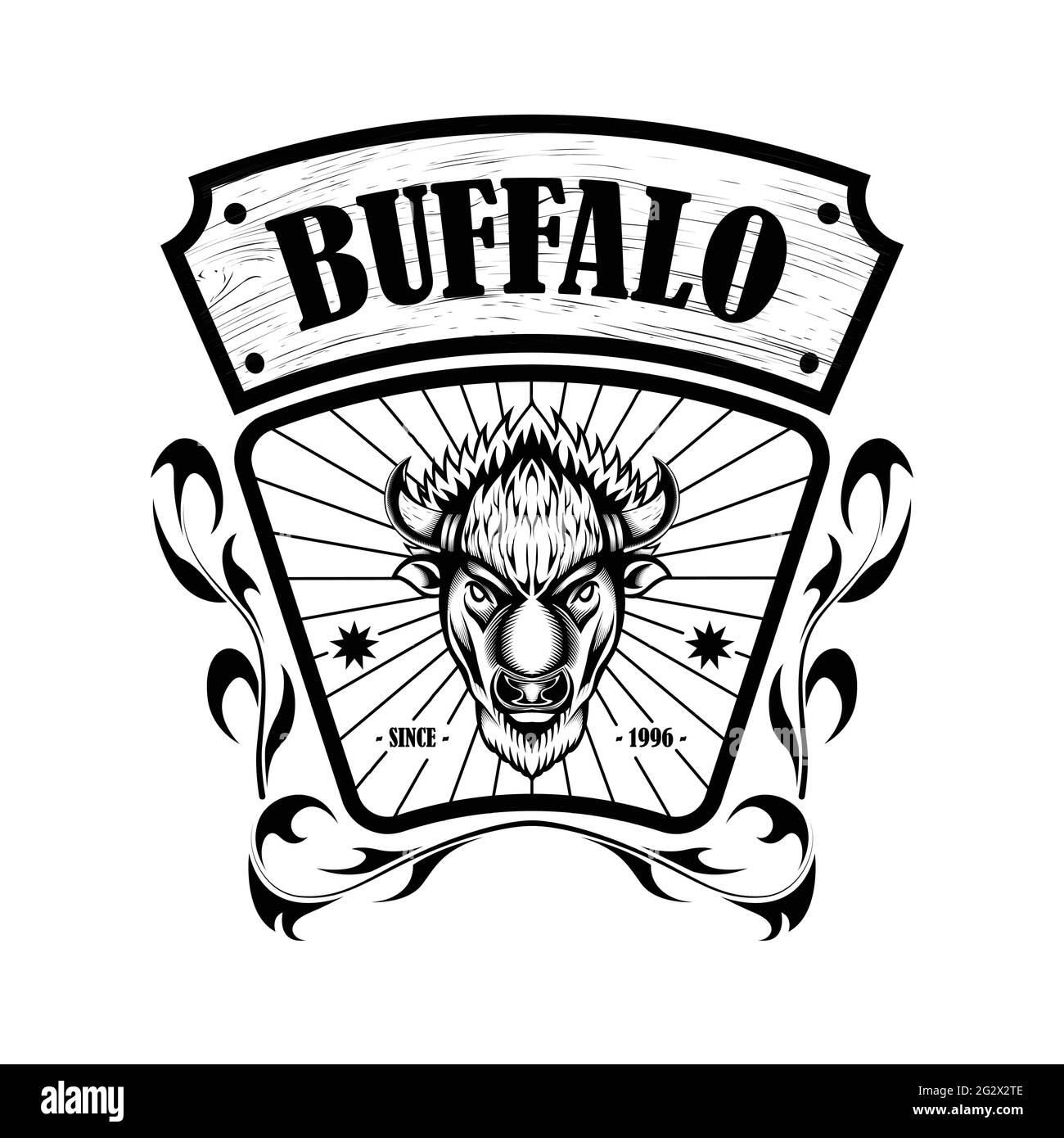 American bison buffalo logo in classic elegance engraving style. Vector emblem for your corporate identity, vintage illustration, sport poster, logo, Stock Vector