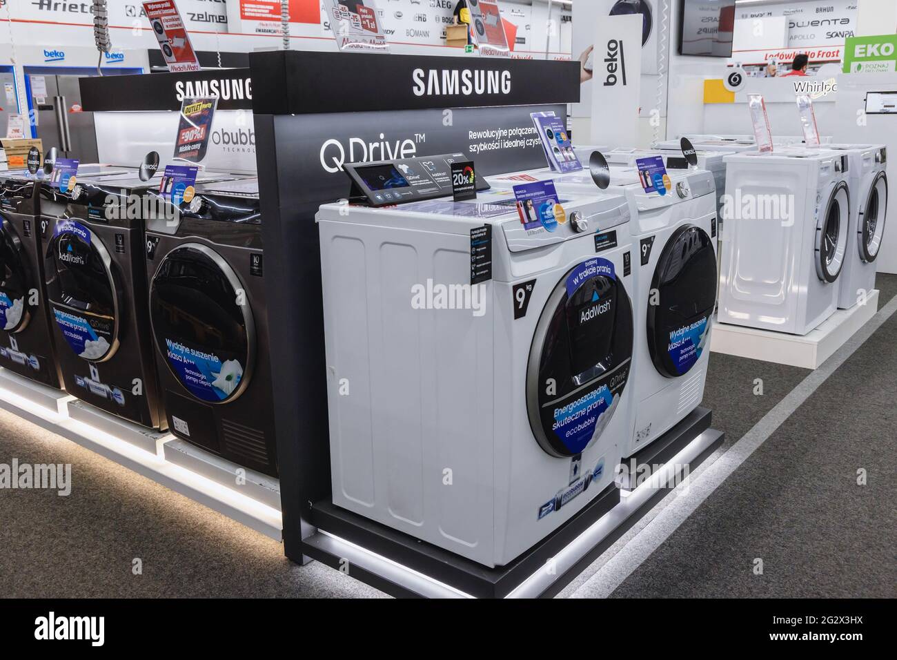 Washing machines in MediaMarkt store with household appliances and consumer  electronics in Warsaw, Poland Stock Photo - Alamy