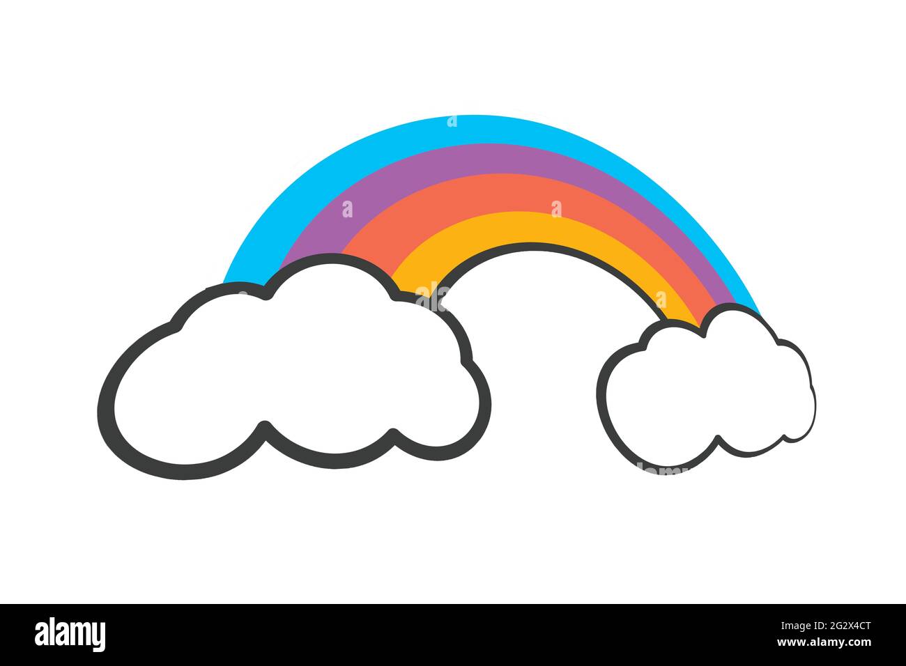 An illustration of a rainbow and clouds isolated on a white background ...