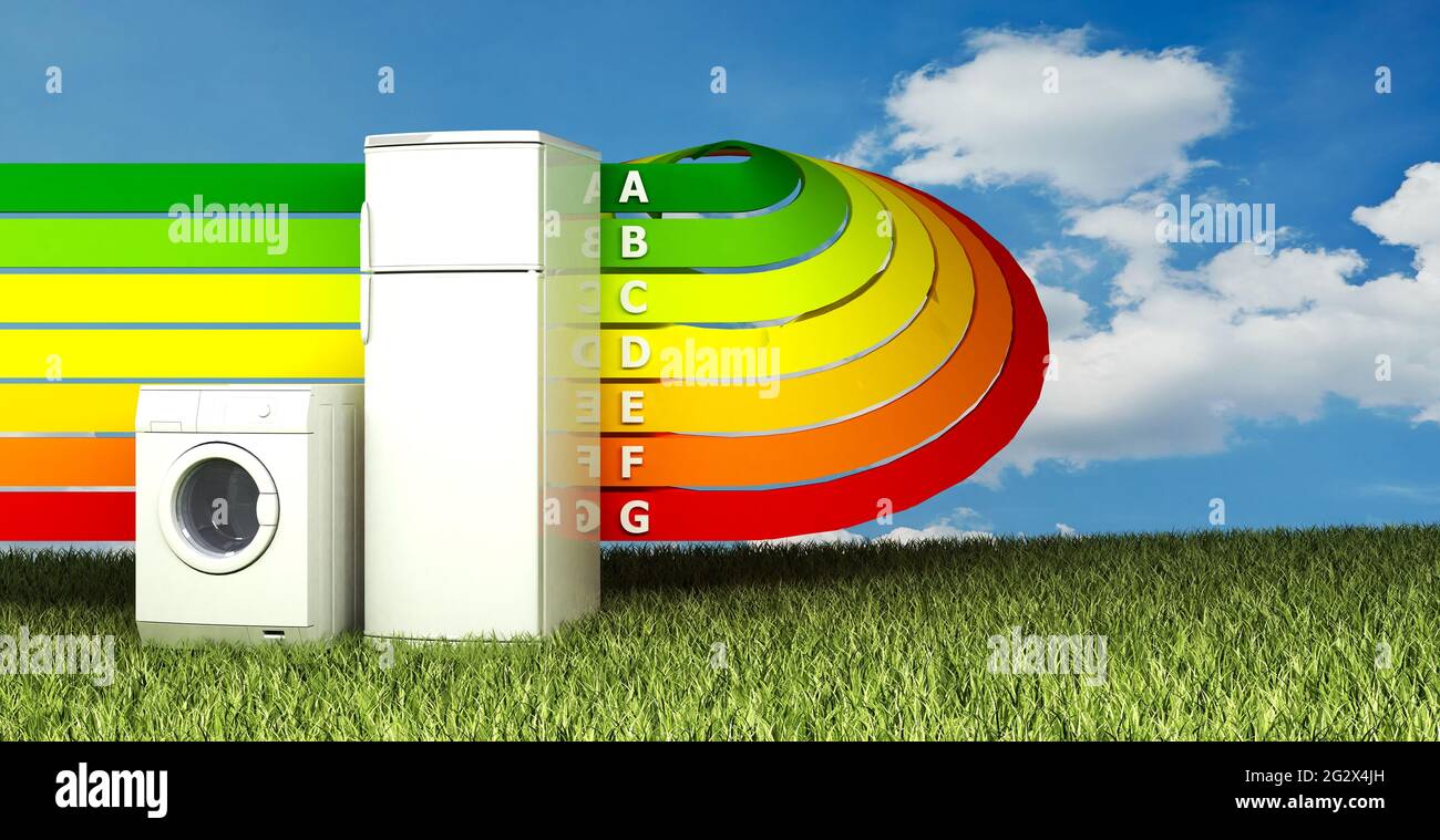 Home appliances and energy efficiency ranking. 3d illustration Stock