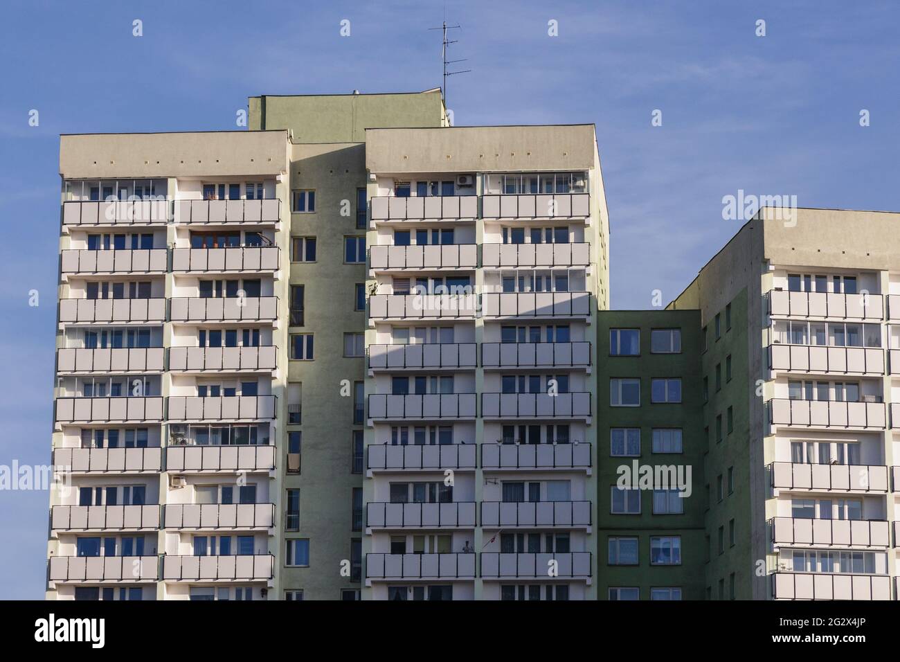 Old residential building in Grochow area of Warsaw city, Poland Stock Photo