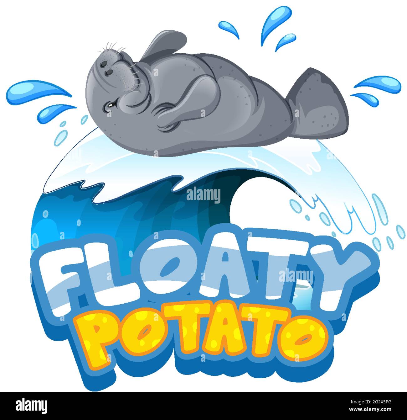 Manatee cartoon character Floaty Potato font banner isolated illustration Stock Vector Image & Art - Alamy