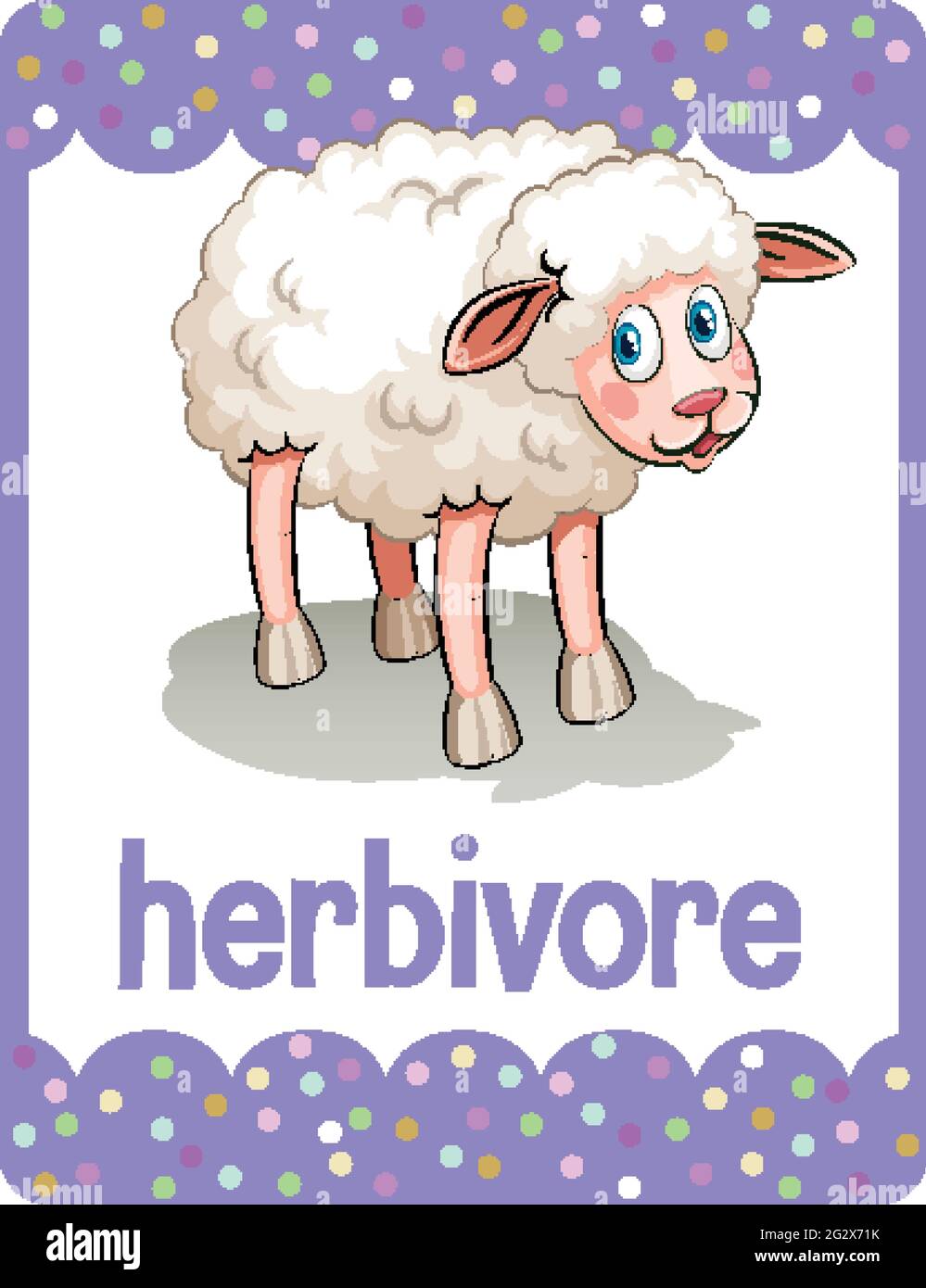 Vocabulary flashcard with word Herbivore illustration Stock Vector