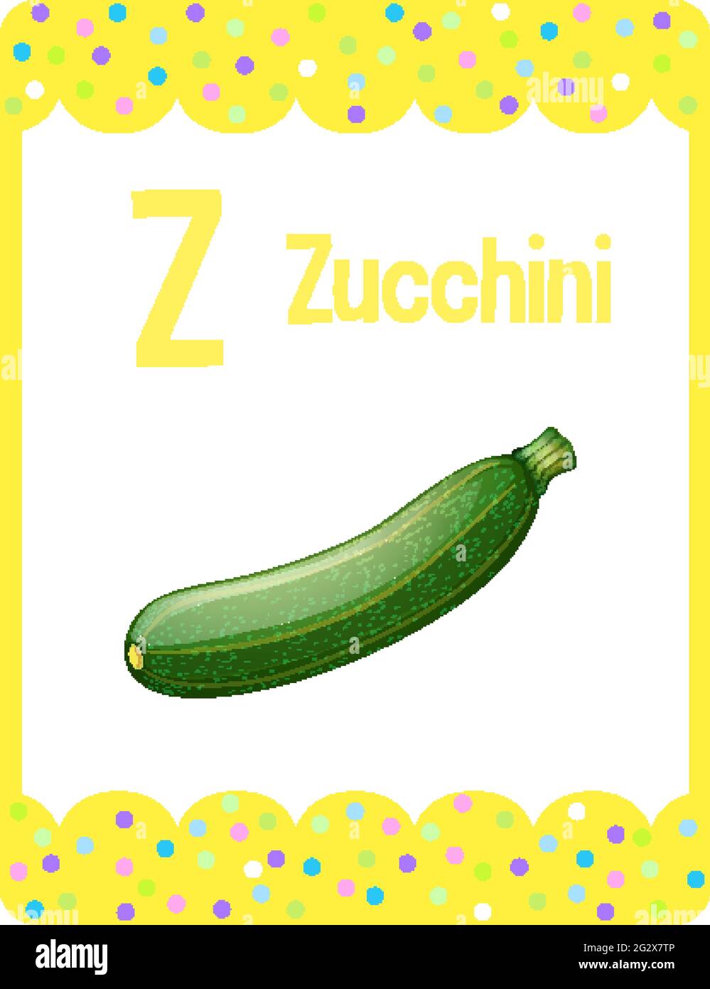 Alphabet flashcard with letter Z for Zucchini illustration Stock Vector