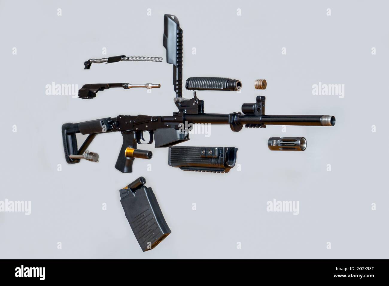 Boar Machine Gun Disassembled machine gun Rifle boar on a gray background. Isolated ...