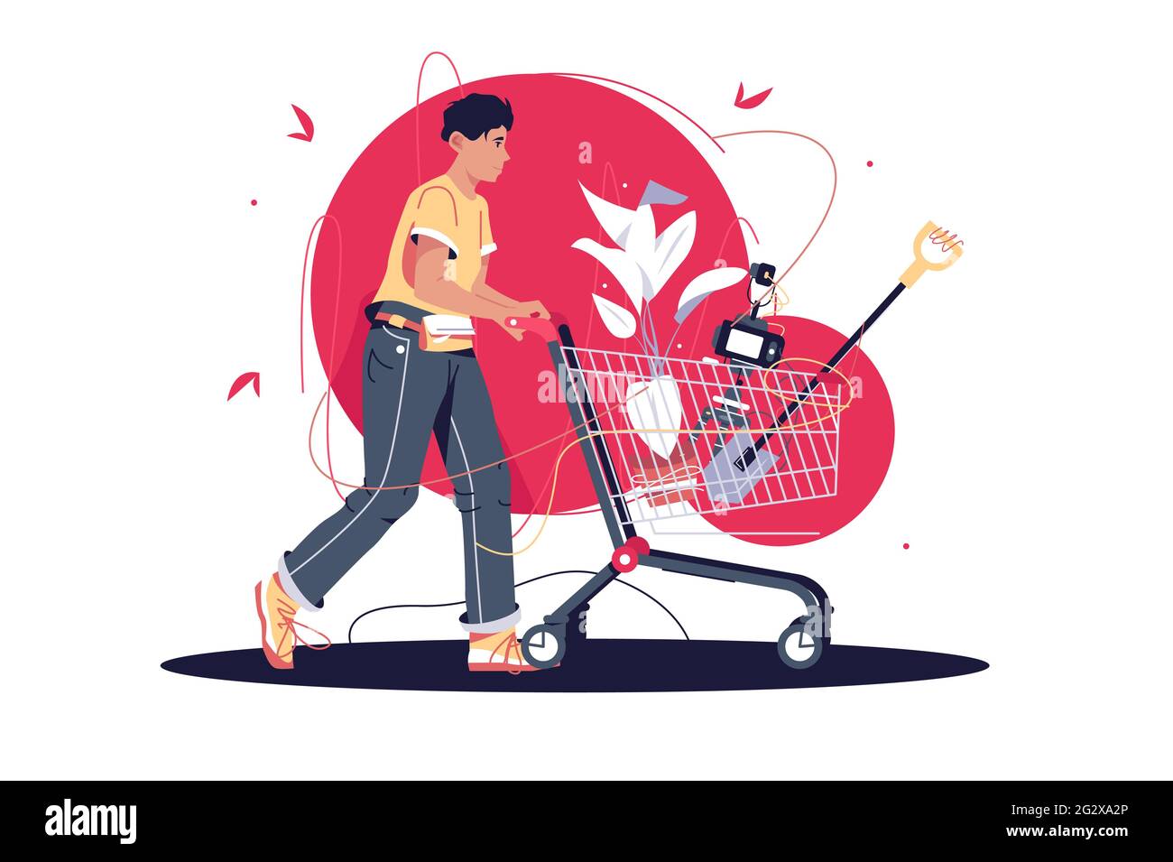 Guy with trolley from store Stock Vector