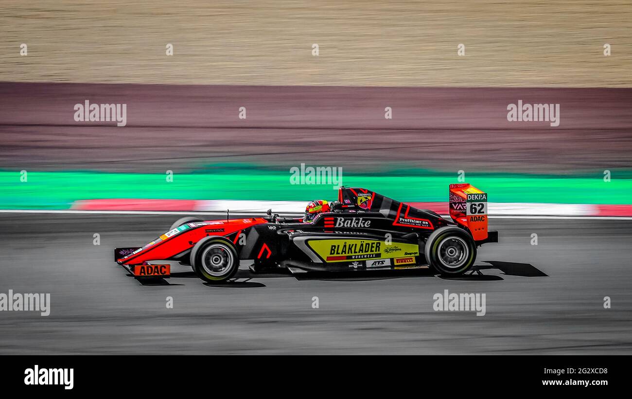 Oschersleben, Germany, April 28, 2019:Van Amersfoort Racing single-seater car driven by Dennis Hauger during German ADAC Formula 4 Stock Photo