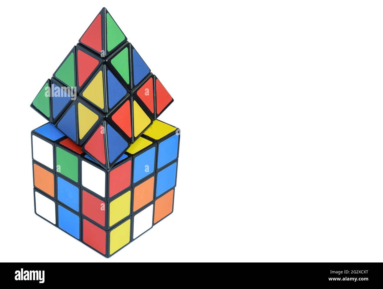 Two different 3d multi-colored cubes on a white background Stock Photo
