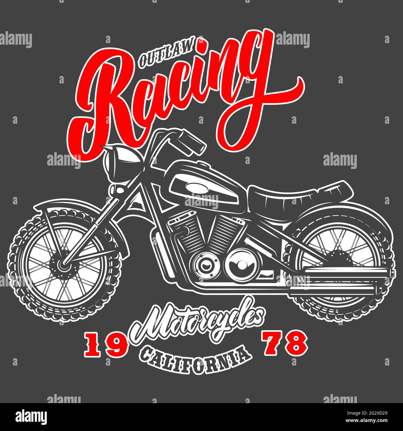 Outlaw racing. Emblem template with old style motorcycle. Design element for logo, label, sign, emblem, poster. Vector illustration Stock Vector