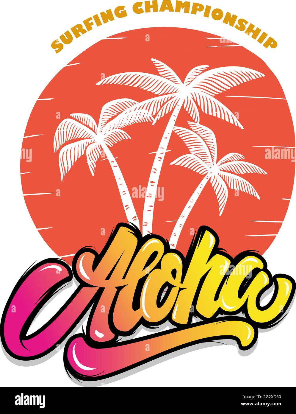 Aloha. Illustration of palms with lettering. Design element for t-shirt ...