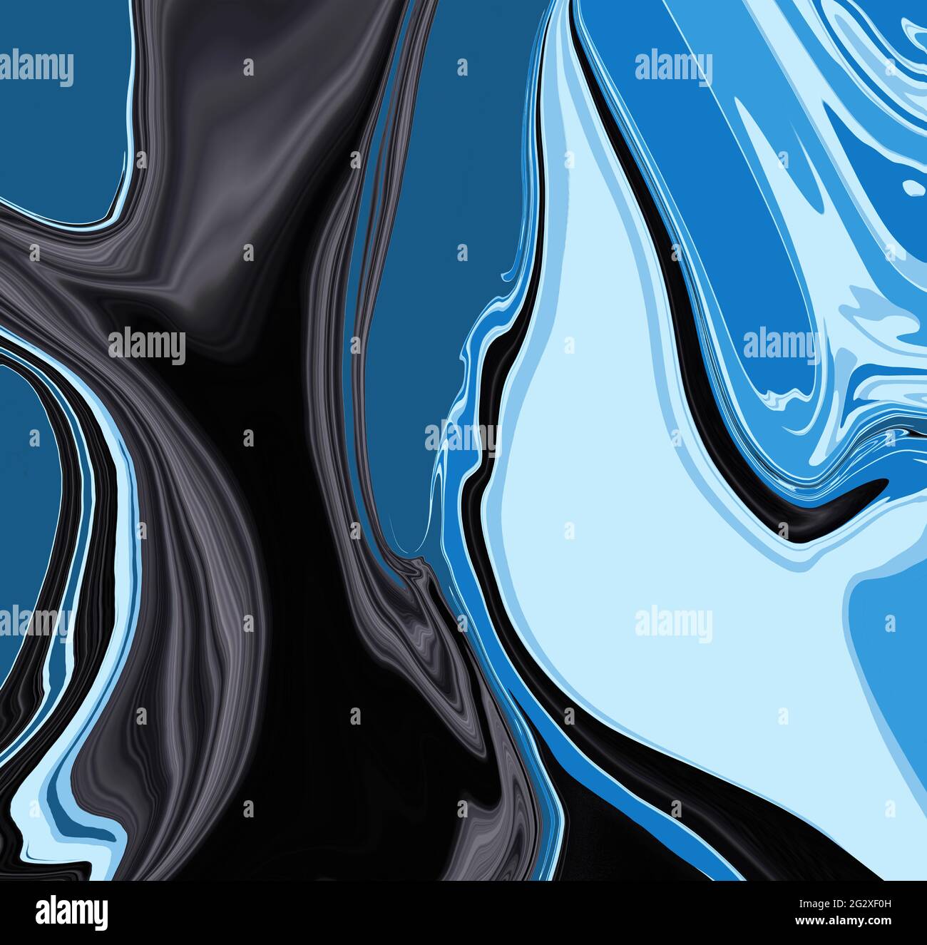 Blue Black Psychedelic liquid marble fluid abstract art background design. Trendy liquid marble style. Ideal for web, advertisement, prints, wallpaper. Stock Photo