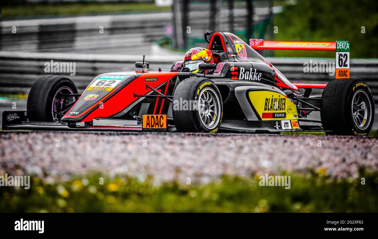 Oschersleben, Germany, April 26, 2019:male racing driver Dennis Hauger driving a Van Amersfoort Racing single-seater car during German ADAC Formula 4 Stock Photo