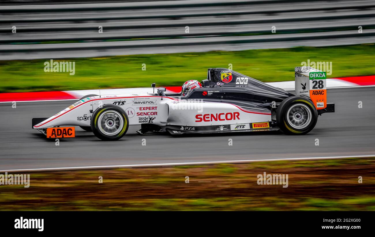 Oschersleben, Germany, April 28, 2019:US Racing CHRS single-seater car driven by Alessandro Ghiretti during German ADAC Formula 4 Stock Photo