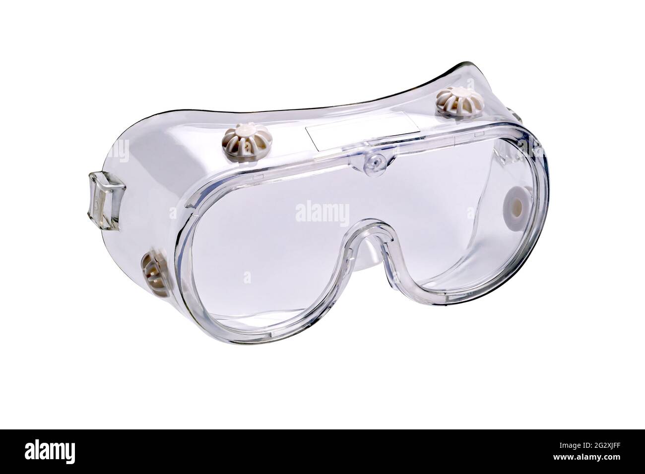 View of chemical splash goggles that help  protect eye from particulates and chemical splash isolated on white background with clipping path. Stock Photo