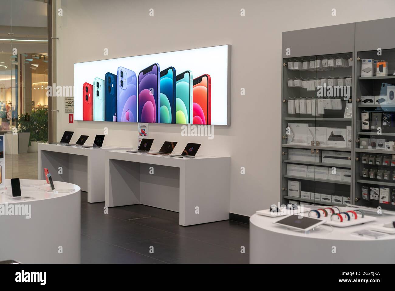 Apple authorized shop. The modern shop with apple products. Russia, Tatarstan, June 10, 2021 Stock Photo