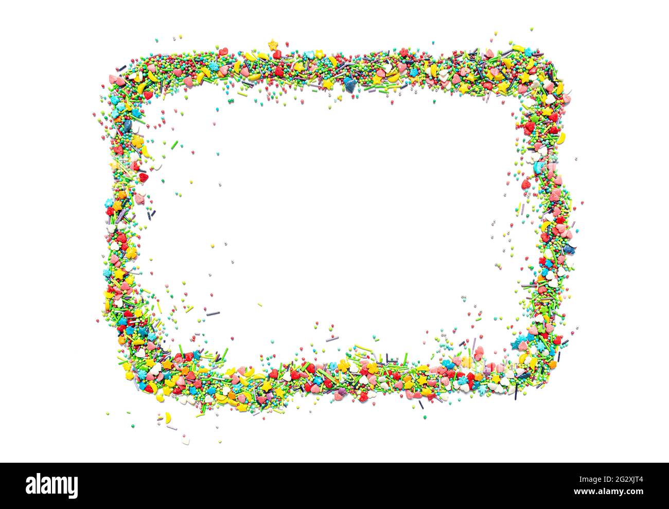 Bright isolated frame made of multi-colored sweet sprinkles of ...