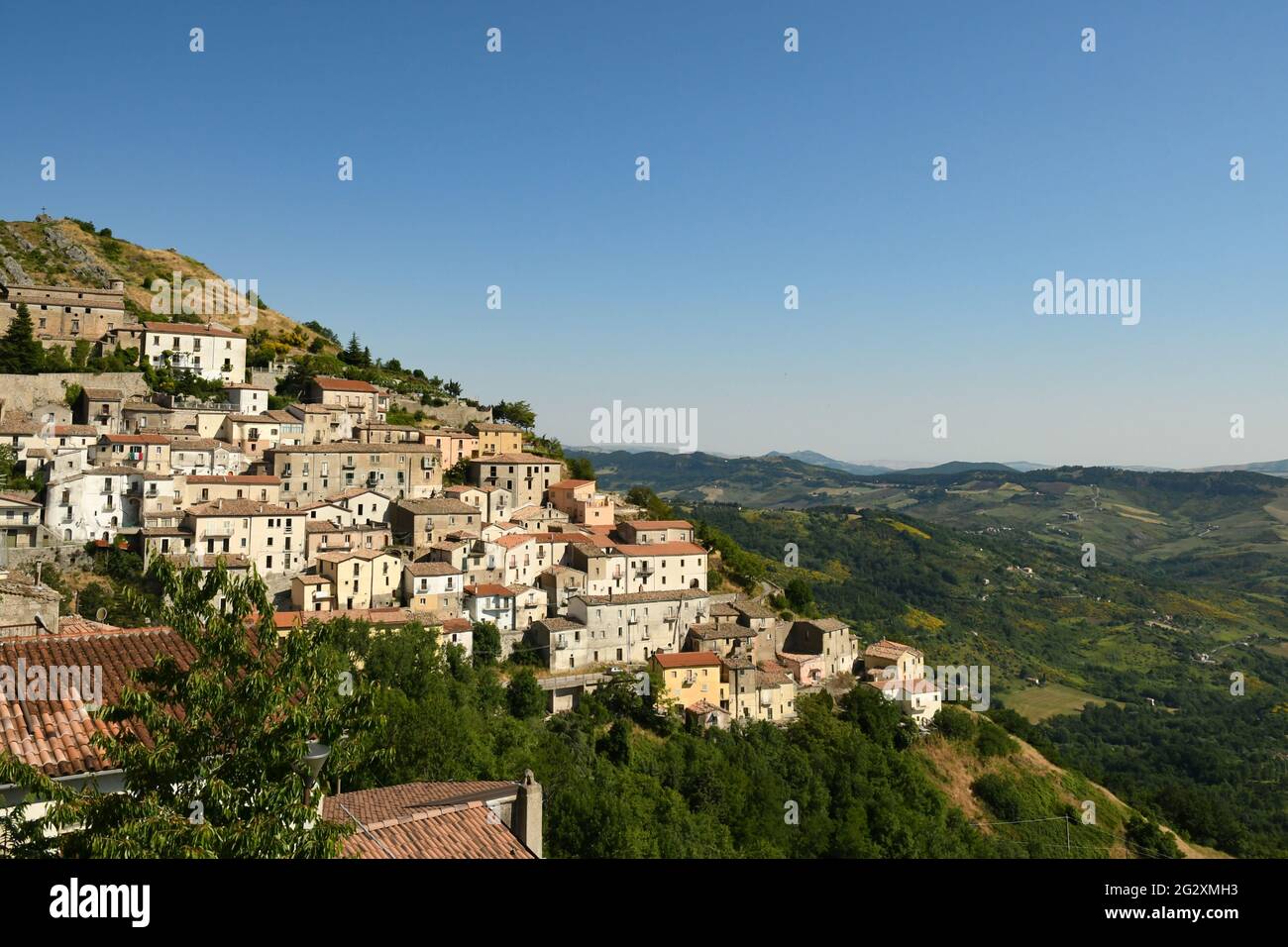 Panoramic view of San Fele, an old village in the Basilicata region in Italy. Stock Photo