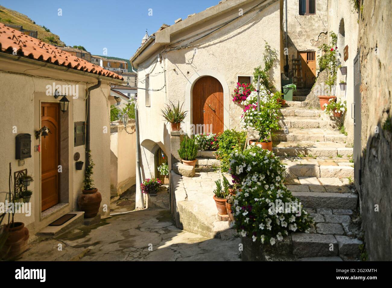 Panoramic view of San Fele, an old village in the Basilicata region in Italy. Stock Photo