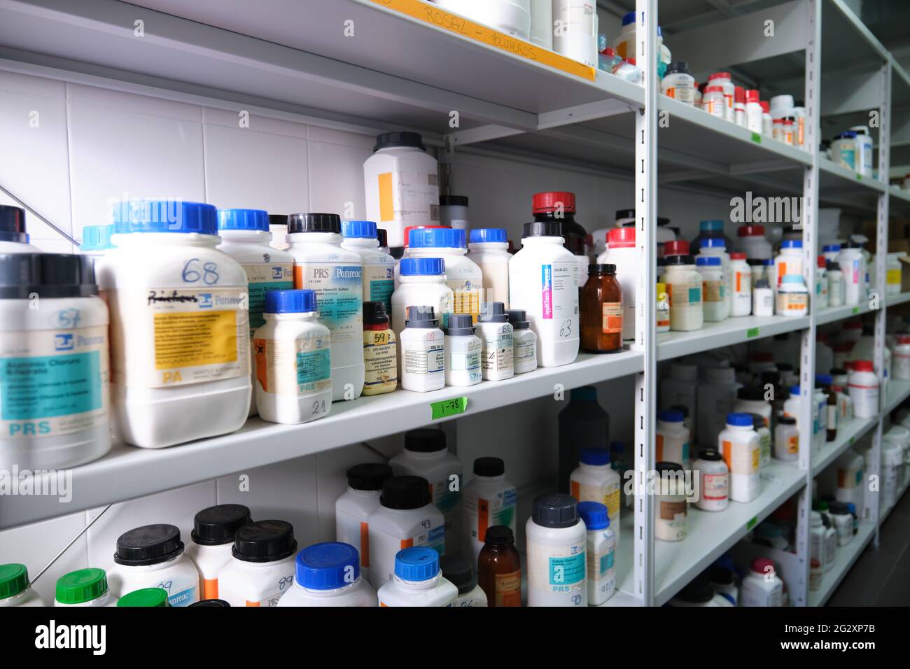 Madrid, Spain. June 1, 2021: Chemical storage room in a research laboratory. Stock Photo